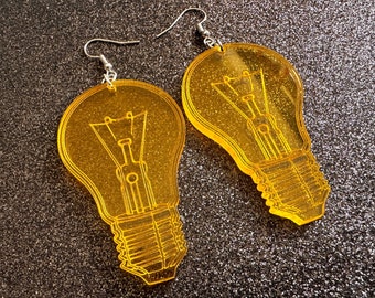 Large Idea Lightbulb Earrings: Laser Cut Acrylic Lightbulbs, Eureka, Motivational, Bright Light, Lamp, Gifts for Her/Him/Them