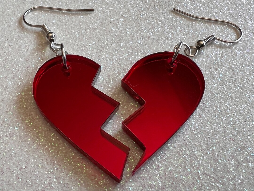 Mirrored Broken Heart Earrings: Laser Cut Acrylic Fitting Heart Halves ...