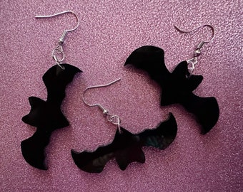 Flying Bat Earrings: Laser Cut Acrylic Bats, Halloween, Magic, Spooky, Black Bats, Vamp, Vampire, Best Gifts for Her/Him/Them