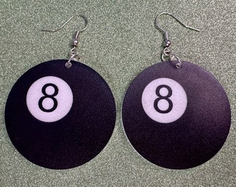 Eight Ball Earrings: Laser Cut Acrylic 8 Balls, Eight Ball Pool Balls, Billiard, Pool Rack, Sports, Hobby, Pub, Best Gifts for Her/Him/Them