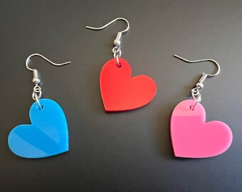 Custom Heart Earrings: Laser Cut Acrylic Hearts, Love, Valentines Day, Anniversary, Gifts for Her/Him/Them