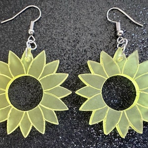 Sunflower Earrings: Laser Cut Acrylic Sunflowers, Flower, Floral, Plant, Botany, Garden, Summer, Ukraine, Best Gifts for Her/Him/Them