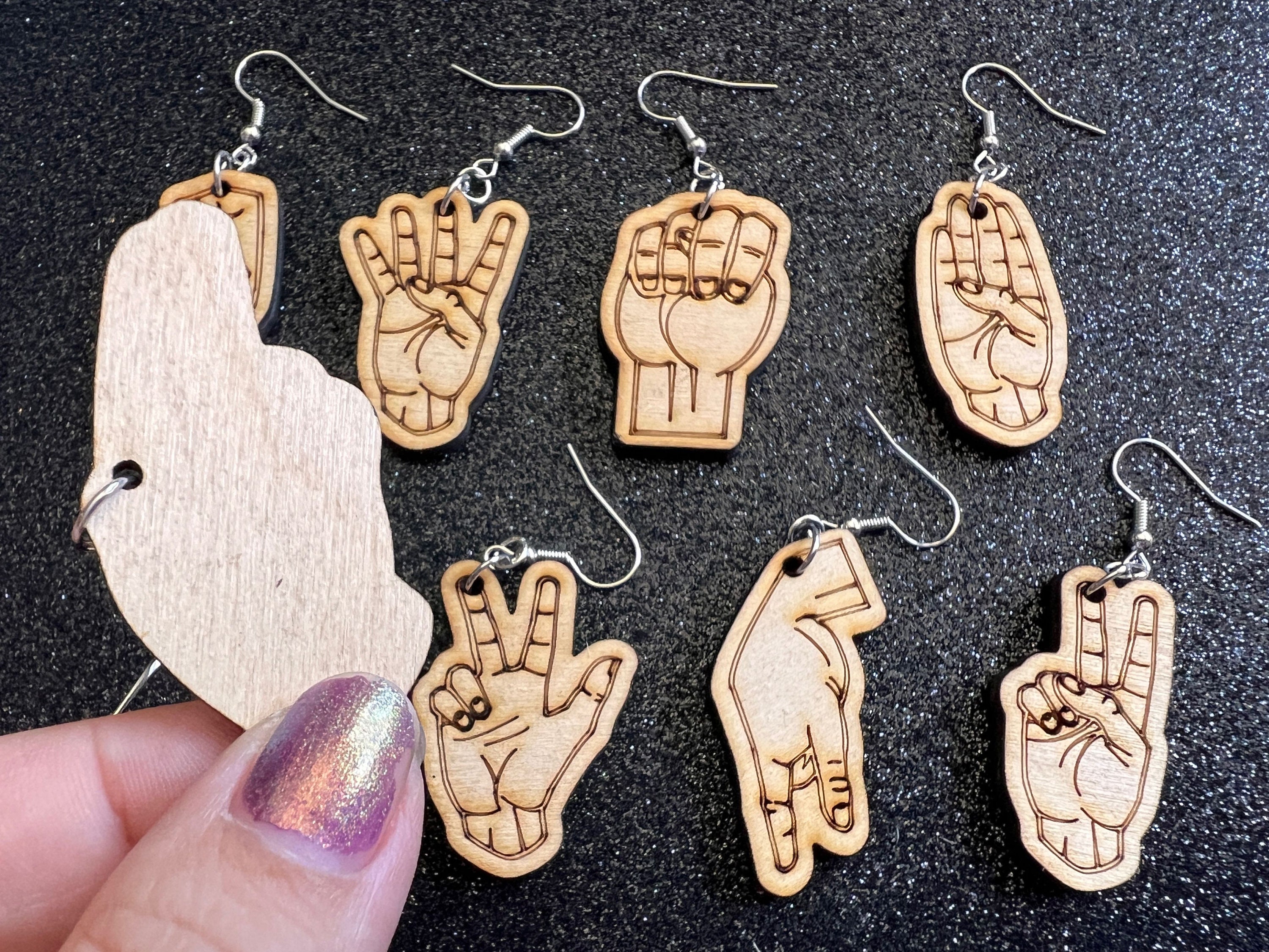 Paper Rings In Sign Language Wooden Sign Language Earrings: Laser Cut Wood Sign Language Letters ...