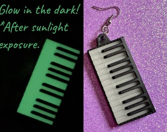 Glow in the Dark Piano Earrings: 3D Printed Piano Keyboards, Classical Music, Concert, Musical Instrument, Best Gifts for Her/Him/Them