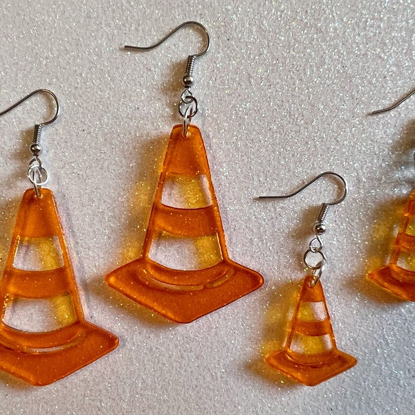 Traffic Cone Earrings: Laser Cut Acrylic Cones, Car, Driving School, Road Trip, Gifts for Her/Him/Them