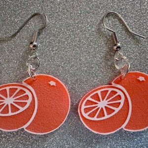 Orange Earrings: Laser Cut Acrylic Oranges, Fruit, Citrus, Oranges, Food Earrings, Sliced Oranges, Best Gifts for Her/Him/Them