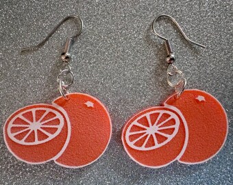 Orange Earrings: Laser Cut Acrylic Oranges, Fruit, Citrus, Oranges, Food Earrings, Sliced Oranges, Best Gifts for Her/Him/Them