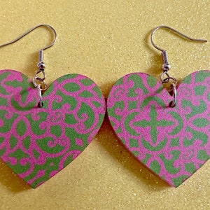 Optical Illusion Earrings: Laser Cut Acrylic Earrings, Art, Pink & Green Earrings, Symmetrical Pattern, Unique,  Best Gifts for Her/Him/Them