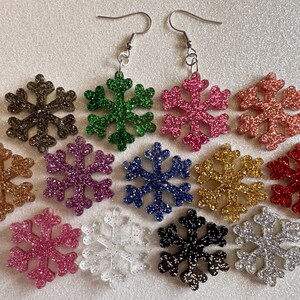 Glittery Snowflake Earrings: Laser Cut Acrylic Snowflakes, Purple Snow, Stormy Weather, Snowing, Snow Storm, Winter, Gifts for Her/Him/Them
