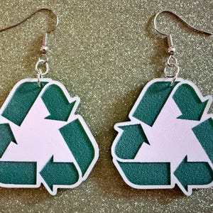 Recycling Earrings: Laser Cut Acrylic Recycle Symbols, Recycling Icon, Earth Day, Green Earrings, Environment Best Gifts for Her/Him/Them