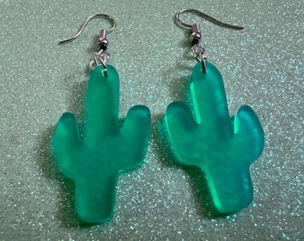 Cactus Earrings: Laser Cut Acrylic Palm Cacti, Cactuses, Desert, Green Earrings, Plants, Tropical, Best Gifts for Her/Him/Them