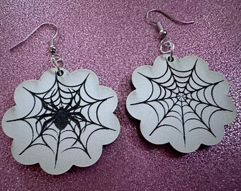 Spiderweb Earrings: Laser Cut Acrylic Spider's Web, Halloween, Holiday, Insect, Bug, Horror, Scary, Spooky, Best Gifts for Her/Him/Them