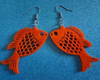 Goldfish Earrings: Laser Cut Acrylic Gold Fish, Fishbowl, Aquarium, Animals, Orange Fishes, Best Gifts for Her/Him/Them