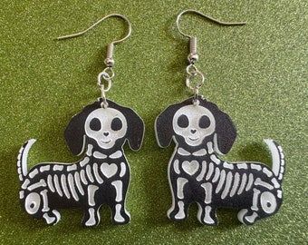 Halloween Dog Earrings: Laser Cut Acrylic Dog Skeletons, Beagle, Spooky Doggos, Doggies, Puppy, Pupper, Pup, Best Gifts for Her/Him/Them