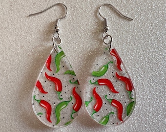 Chilli Pepper Earrings: Laser Cut Acrylic Peppers, Vegetables, Veggies, Gardening, Spicy, Food Earrings, Green, Best Gifts for Her/Him/Them
