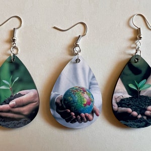 Earth Day Earrings: Planet, Green, Protect Mother Earth, Sublimated, Best Gifts for Her/Him/Them