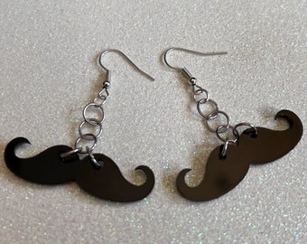 Handlebar Moustache Earrings: Laser Cut Acrylic Mustache, Facial Hair, Gentleman, Hipster, Gifts for Her/Him/Them