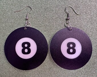 Eight Ball Earrings: Laser Cut Acrylic 8 Balls, Eight Ball Pool Balls, Billiard, Pool Rack, Sports, Hobby, Pub, Best Gifts for Her/Him/Them