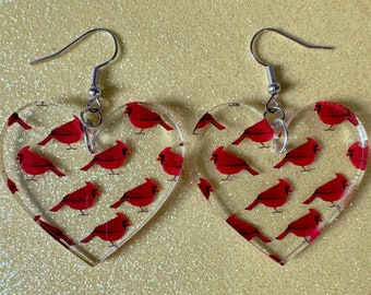 Red Cardinal Earrings: Laser Cut Acrylic Cardinals, Northern Cardinal, Birds, Feathers, Redbird, Zoo, Red Bird, Best Gifts for Her/Him/Them