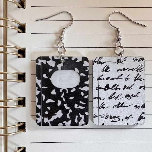 Notebook Earrings: Laser Cut Acrylic Writer Earrings, Handwriting, Stationery, Teacher, Back to School, Cursive, Best Gifts for Her/Him/Them