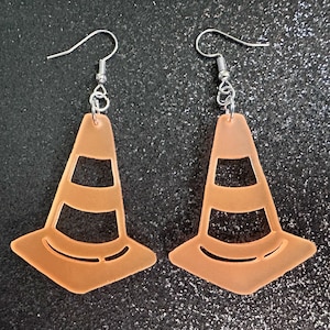 Traffic Cone Earrings: Laser Cut Acrylic Cones, Matte Acrylic, Halloween, Novelty, Driving School, Road Trip, Best Gifts for Her/Him/Them