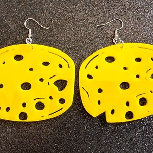 Cheese Wheel Earrings: Laser Cut Acrylic Cheese, Wheel of Cheese, Dairy, Cow, Swiss Cheese, Slices, Food Earrings, Gifts for Her/Him/Them