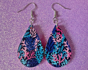 Faux Coral Earrings: Laser Cut Acrylic Coral Reef, Ocean, Diving, Tropical, Underwater, Aquarium, Marine, Best Gifts for Her/Him/Them
