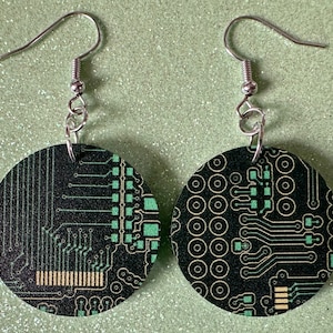 Computer Chip Earrings: Laser Cut Acrylic Tech Earrings, Techy, Green Computer Parts, Electronic Circuit, IC, Best Gifts for Her/Him/Them