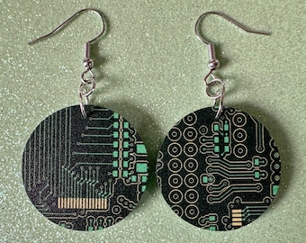 Computer Chip Earrings: Laser Cut Acrylic Tech Earrings, Techy, Green Computer Parts, Electronic Circuit, IC, Best Gifts for Her/Him/Them