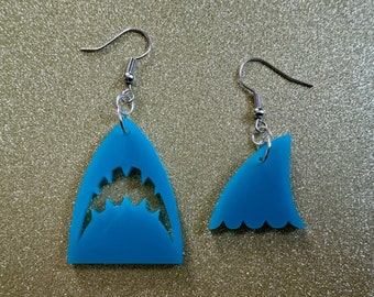 Pendientes de tiburón: Tiburones acrílicos cortados con láser, Semana del tiburón, Dientes de tiburón, Aleta de tiburón, Tiburones, Acuario, Animales del océano, Los mejores regalos para ella/él/ellos