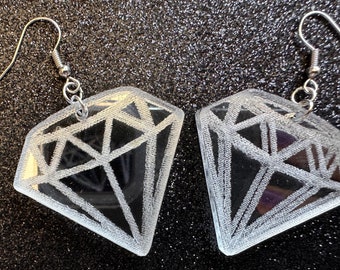 Giant Diamond Earrings: Laser Cut Acrylic Diamonds, Mirrored Gems, Anniversary, Gag Gift, Best Gifts for Her/Him/Them