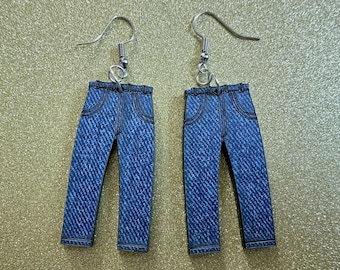 Blue Jeans Earrings: Faux Jean, Laser Cut Acrylic Jeans, Denim, Chic Fashion, Clothes, Pants, Novelty, Trousers, Best Gifts for Her/Him/Them