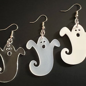 Ghost Earrings: Laser Cut Acrylic Ghosts, Halloween, Haunted, Scary, Spooky, Gifts for Her/Him/Them