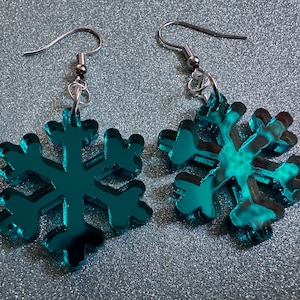 Mirror Snowflake Earrings: Laser Cut Acrylic Snowflakes, Purple Snow, Stormy Weather, Snowing, Storm, Winter, Best Gifts for Her/Him/Them