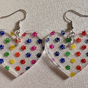 Rainbow Dog Paw Earrings: Laser Cut Acrylic Paw Prints, Dogs, Doggo, Dog Lover, Pet, Pets, Cat, Animal, Love, Best Gifts for Her/Him/Them