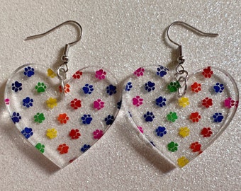 Rainbow Dog Paw Earrings: Laser Cut Acrylic Paw Prints, Dogs, Doggo, Dog Lover, Pet, Pets, Cat, Animal, Love, Best Gifts for Her/Him/Them