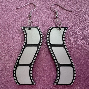 Film Strip Earrings: Laser Cut Acrylic Video Movie Set Earrings, Film, Video Camera, Movies, Cinema, Rolling, Best Gifts for Her/Him/Them