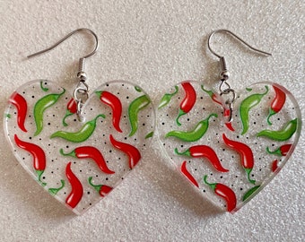 Chilli Pepper Earrings: Laser Cut Acrylic Peppers, Vegetables, Veggies, Gardening, Spicy, Food Earrings, Green, Best Gifts for Her/Him/Them