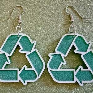 Recycling Earrings: Laser Cut Acrylic Recycle Symbols, Recycling Icon, Earth Day, Green Earrings, Environment Best Gifts for Her/Him/Them