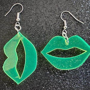 Neon Lip Earrings: Laser Cut Acrylic Lips, Makeup, Girl, Woman, Love, Kiss, Cute, Valentines, Anniversary, Best Gifts for Her/Him/Them