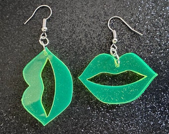 Neon Lip Earrings: Laser Cut Acrylic Lips, Makeup, Girl, Woman, Love, Kiss, Cute, Valentines, Anniversary, Best Gifts for Her/Him/Them