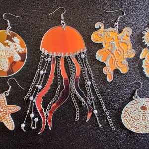 Ocean Creature Earrings: Laser Cut Acrylic Octopuses, Sea Urchins, Horses, Fish, Sea Dragons, Starfishes, Jellyfish, Gifts for Her/Him/Them image 1