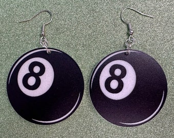 Eight Ball Earrings: Laser Cut Acrylic 8 Balls, Eight Ball Pool Balls, Billiard, Pool Rack, Sports, Hobby, Pub, Best Gifts for Her/Him/Them