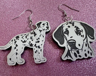 Dalmatian Earrings: Laser Cut Acrylic Dalmatians, Canine, Dogs, Doggo, Spotted Dog, Fireman Dog, Doggy Tails, Best Gifts for Her/Him/Them