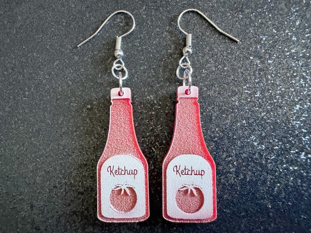 Ketchup Bottle Earrings Laser Cut Acrylic Ketchup Earrings, Food