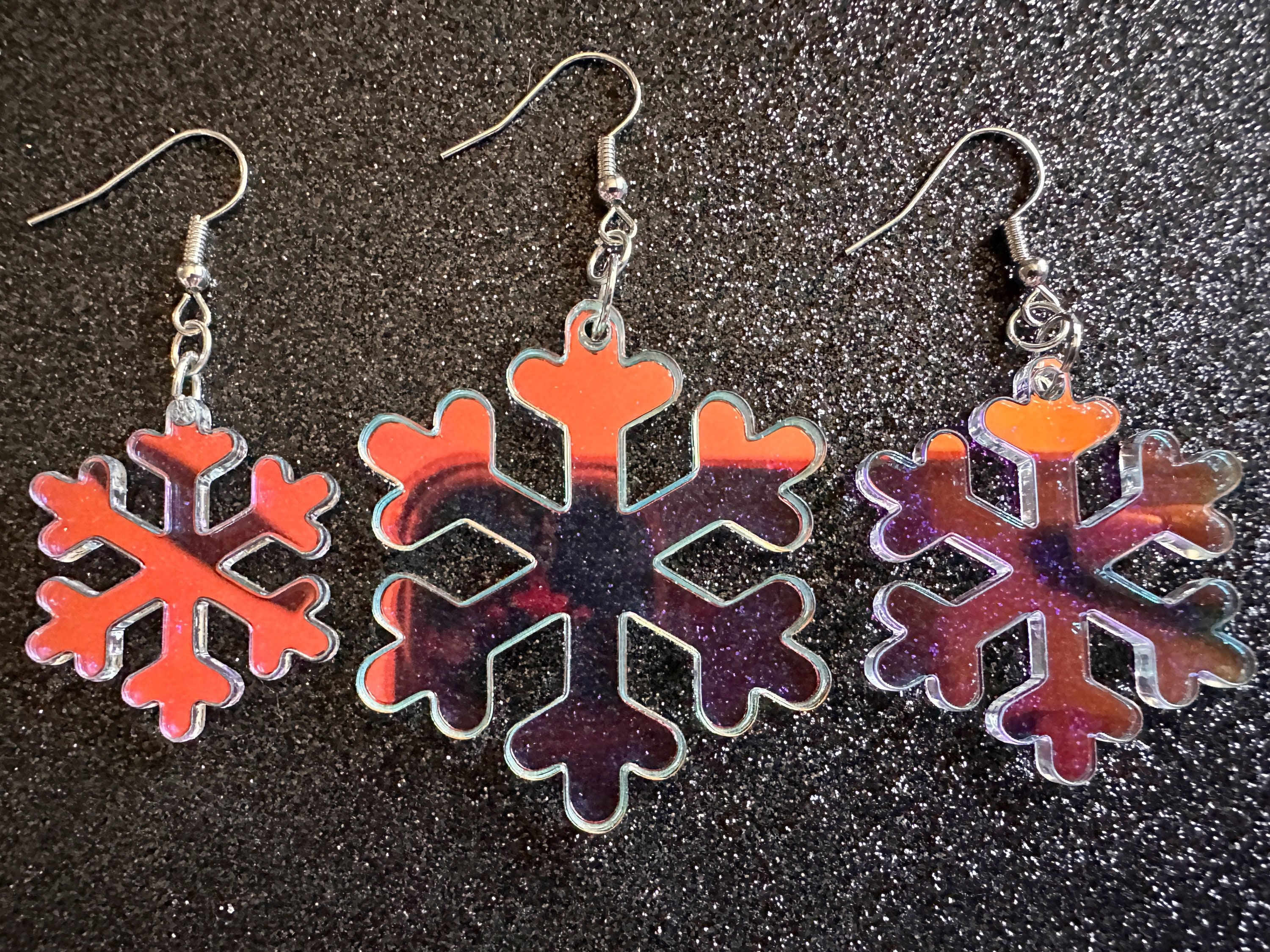 Snowflake Earrings: Laser Cut Acrylic Snowflakes, Stormy Weather, Snow –  Everything Is Earrings