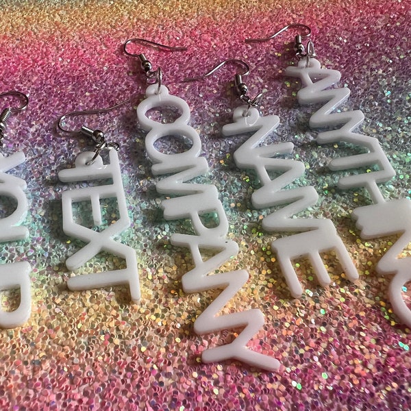 Custom Text Earrings: Laser Cut Words, Letters, Names, Teacher Gift, Anniversary, Gifts for Her/Him/Them