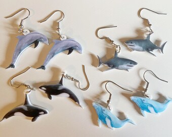 Dolphin, Shark & Whale Earrings: Shark Week, Ocean Animals, Fish, Aquatic, Aquarium, Gifts for Her/Him/Them