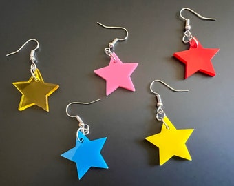 Custom Star Earrings: Laser Cut Acrylic Stars, Night Sky, Famous, Gold Star, America, Back to School, Gifts for Her/Him/Them