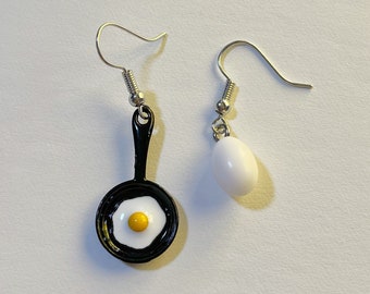 Egg Earrings: Breakfast Food Earrings, Sunny Side Up, Chicken Egg, Pan Fried Eggs, Food Earrings, Gifts for Her/Him/Them